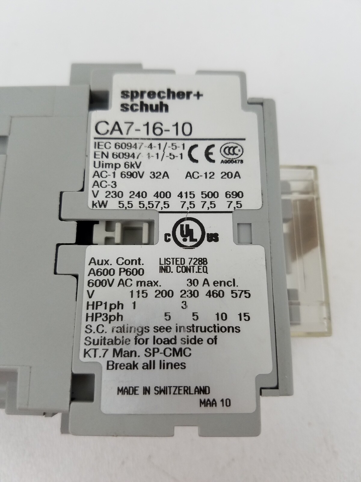 CA7-16-10 Sprecher + Schuh Contactor 120V Coil *Next Day Option*