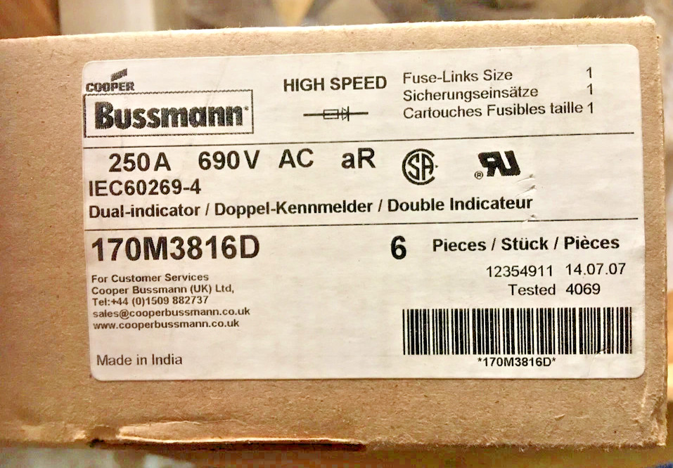 2PCS LOT-Eaton Bussmann 170M3816D high speed square body fuse 700V-690V/250A-NEW