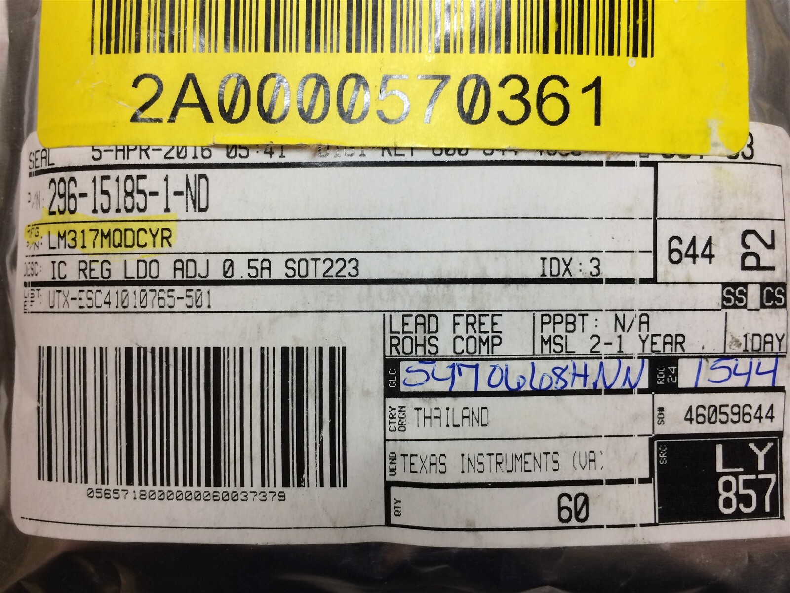 LM317MQDCY TI LM317MQDCYR IC LINEAR REGULATOR 4 PIN SMD ROHS 10 PIECES