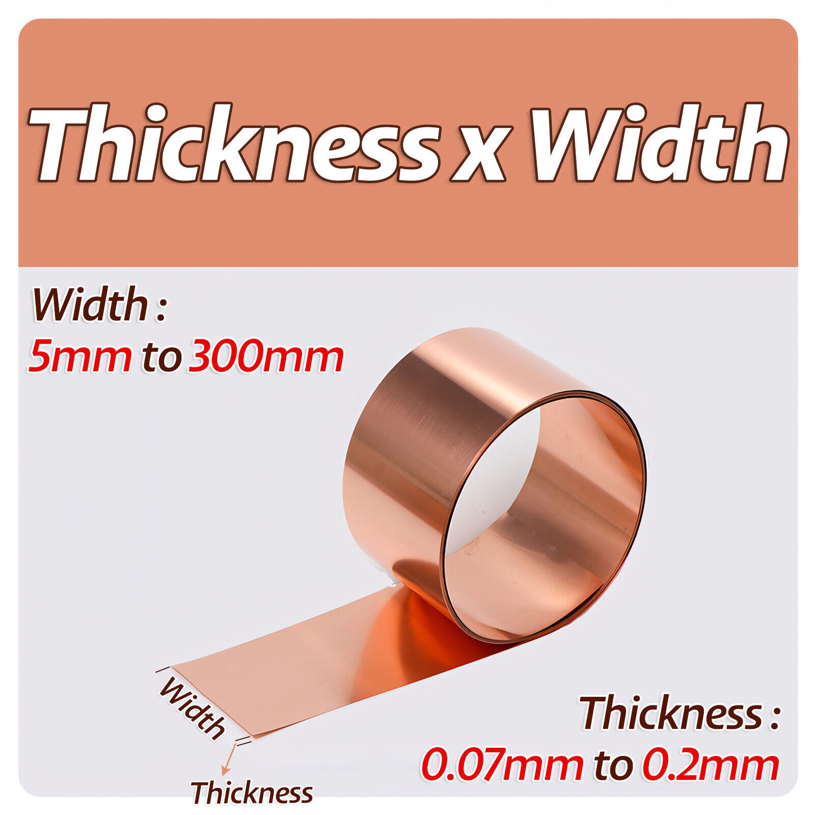 5mm-300mm Width 99.9% Copper Sheet Roll Metal Foil Plate 0.07mm-0.2mm Thick