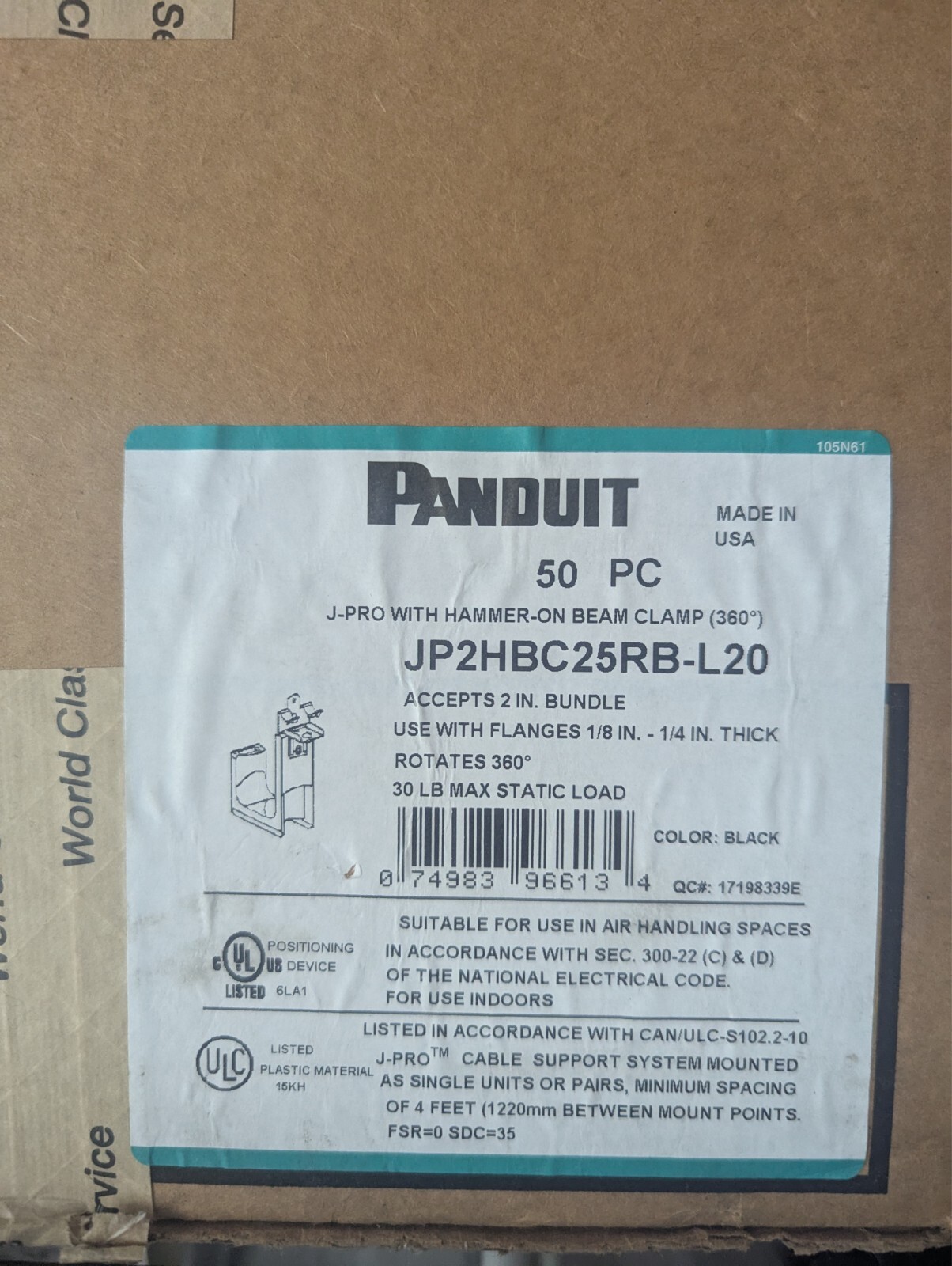 100x Panduit J-Hooks – Beam Clamp + Ceiling Mount – Mixed Lot – NEW in Box