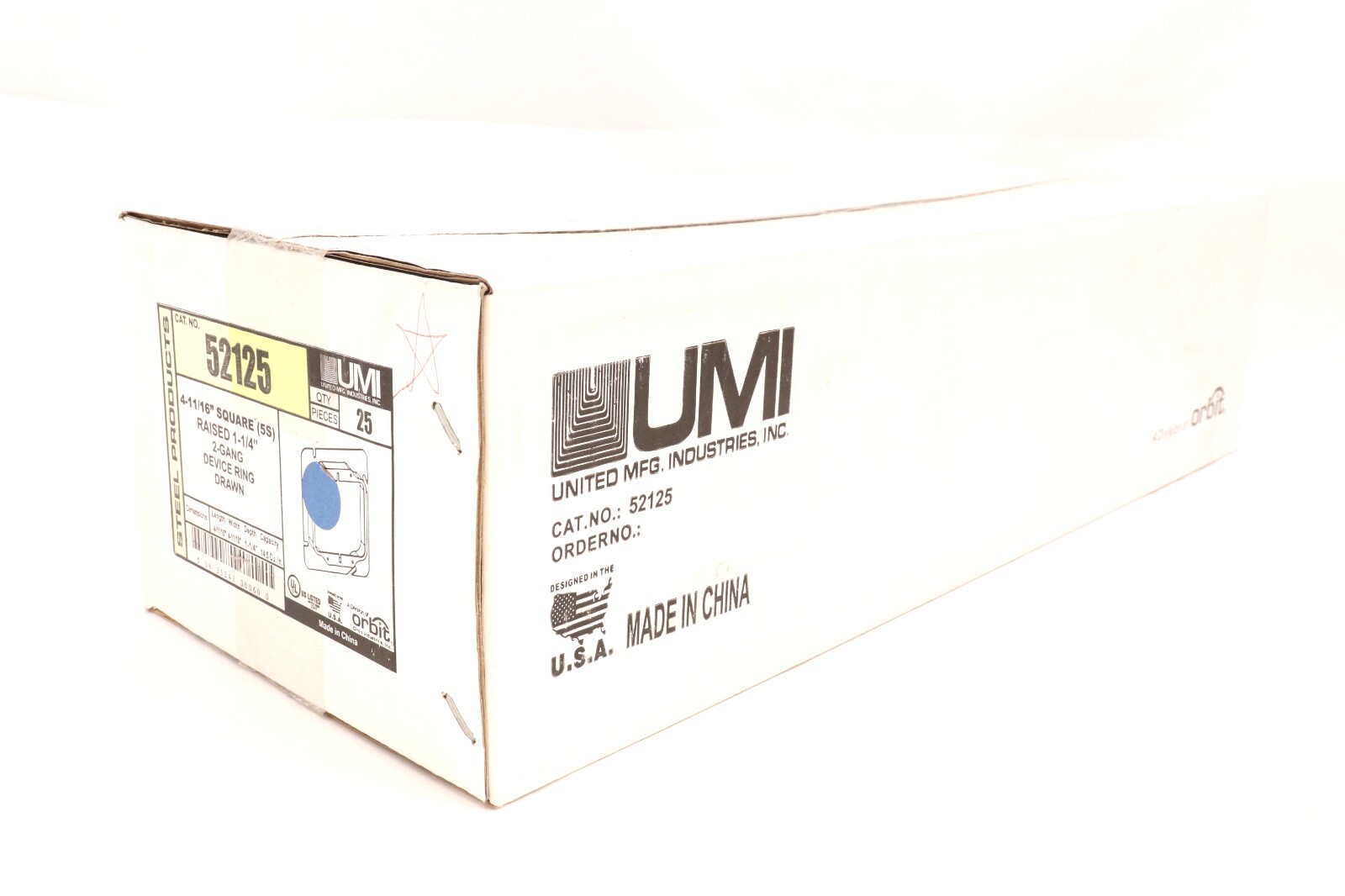 CASE OF 25 ORBIT 52125 4-11/16″ SQUARE (5S) RAISED 1-1/4″ 2-GANG DEVICE RING
