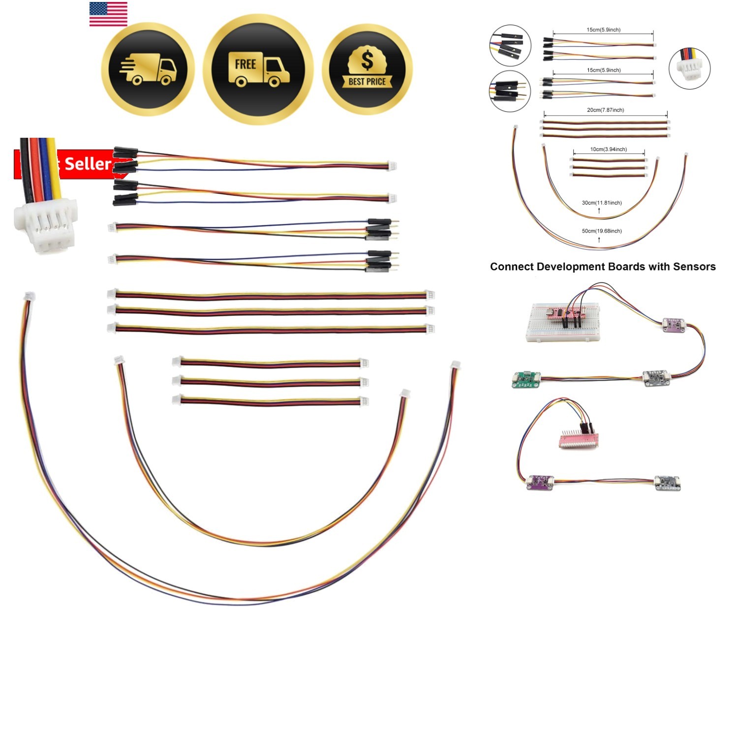 I2C Qwiic Cable Kit Stemma QT Wire for SparkFun Development Boards Sensor Boa…
