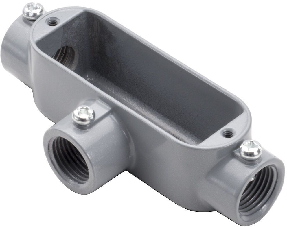 Topaz T1SS, 1/2″ Hub, Aluminum, 3-Hub, T-Type, EMT/Rigid Conduit Body, 1pc