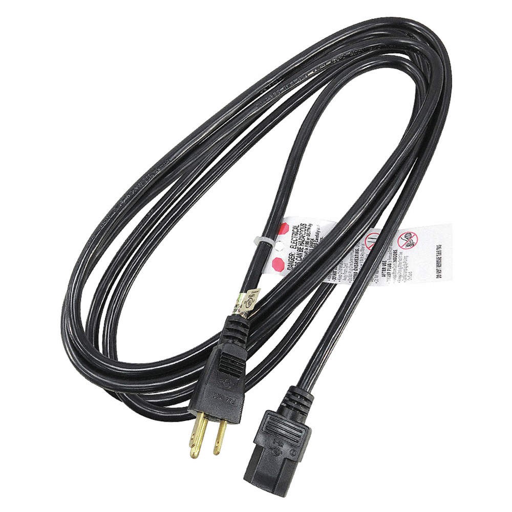 GRAINGER APPROVED 5XFN6ID Power Cord,5-15P,SJT,10 ft.,Blk,13A,16/3 5XFN6