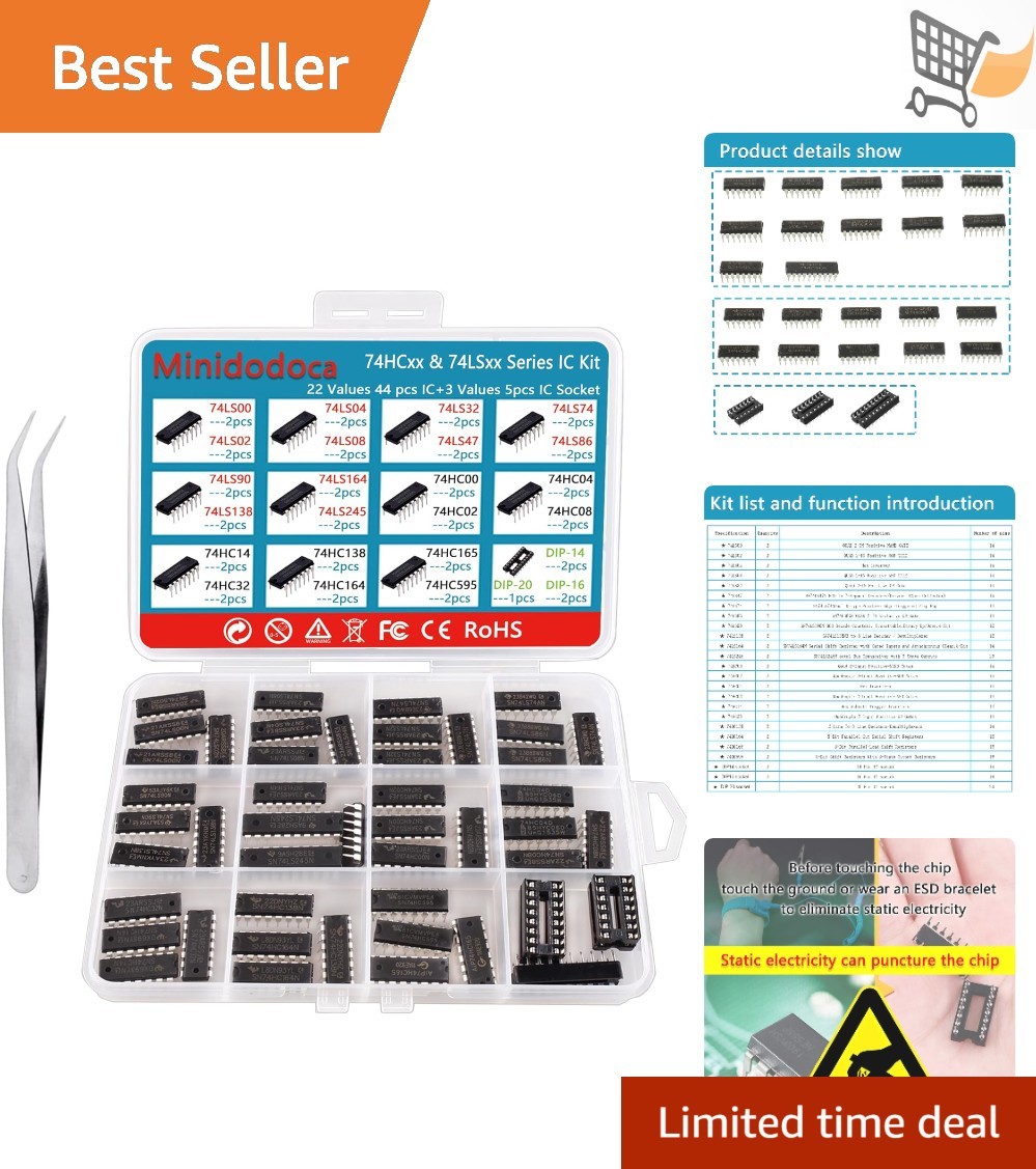 49Pcs Logic IC Assortment Kit 25 Types with Sockets for Electronic Projects