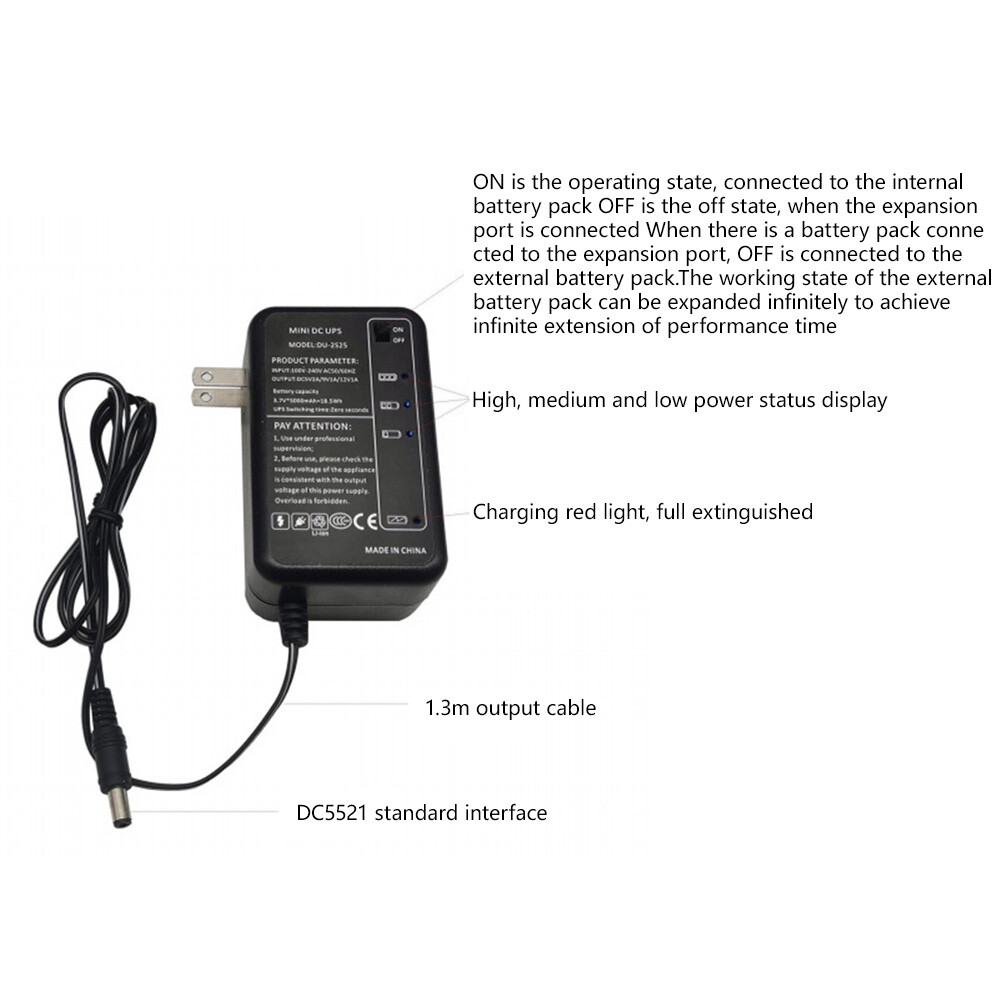 DC 5/9/12V Adjustable Voltage 5.5*2.1mm UPS Power Socket Power Adapter US/EU