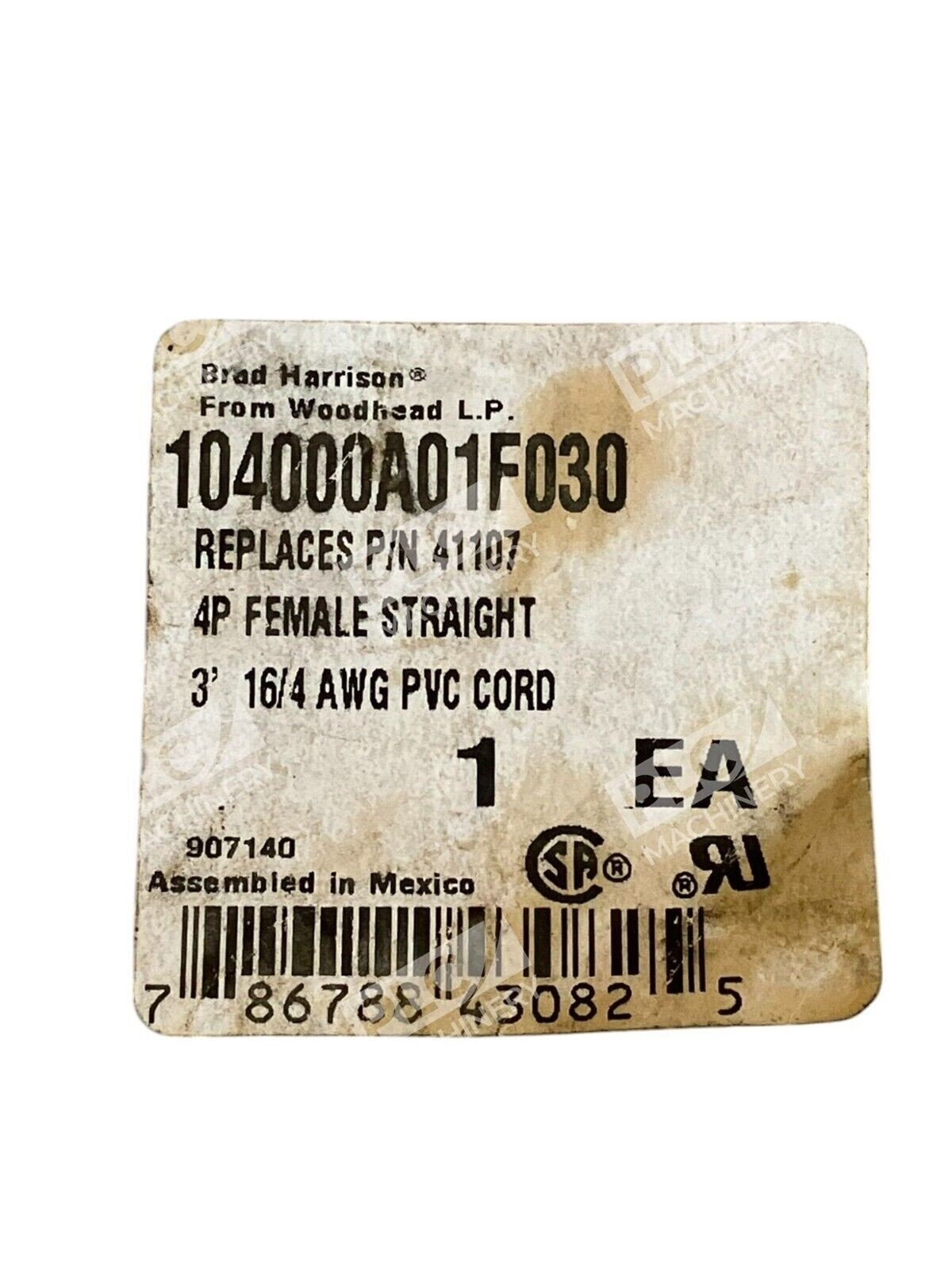 Brad Harrison Woodhead LP 4P Female Straight 3′ 16/4 AWG PVC Cord 104000A01F030
