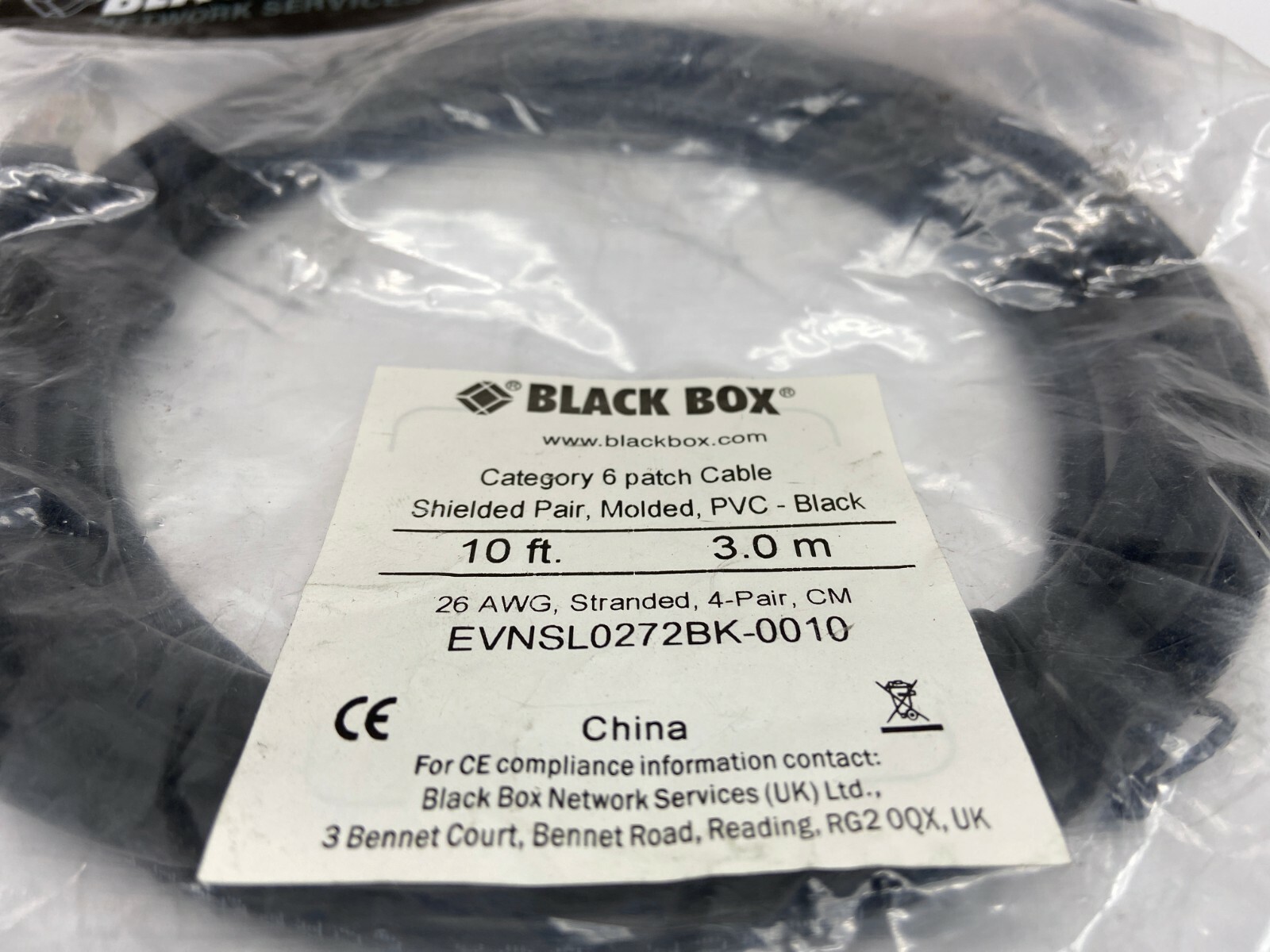 Black Box EVNSL0272BK-0010 10′ FT Category 6 Patch Cable