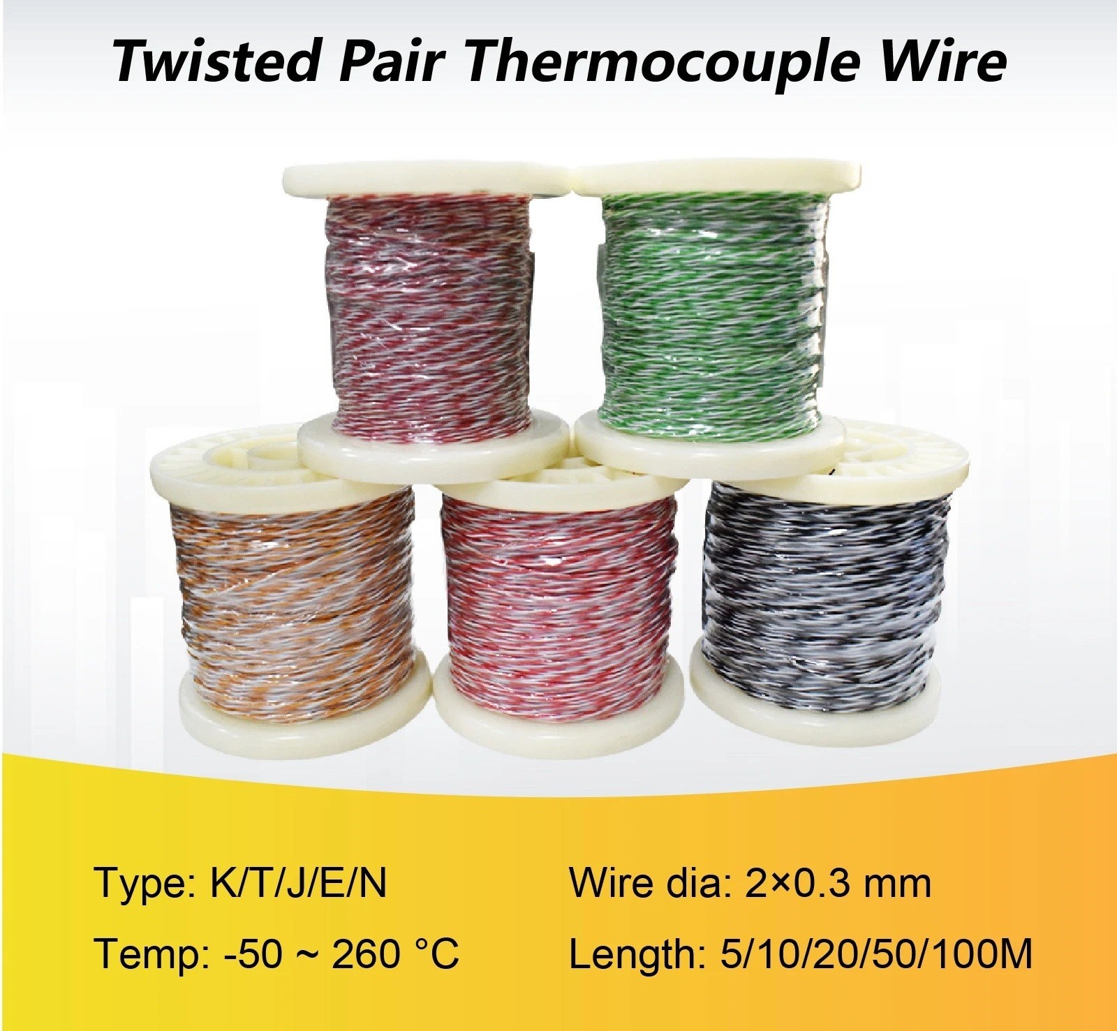 Thermocouple Wire K Type Twisted Pair Extension Cable Fiberglass 5-100M HighTemp