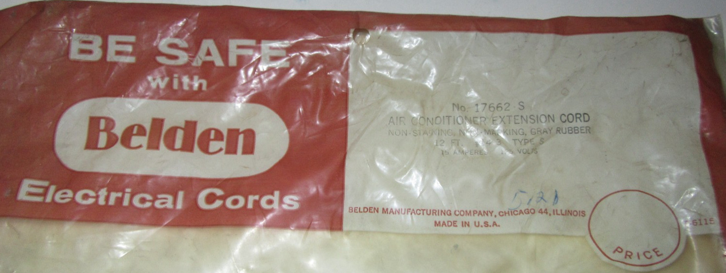 NOS Belden NEMA 5-15 Heavy Duty 12ft Extension Cord 15A/125V 14 AWG Made in USA