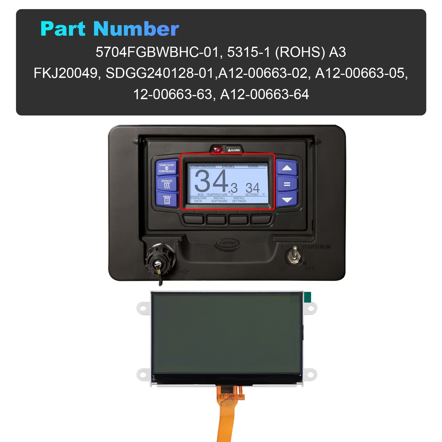 Display for Carrier Transicold X4 7500 7300 X3 2500 Vector 8500 8600MT
