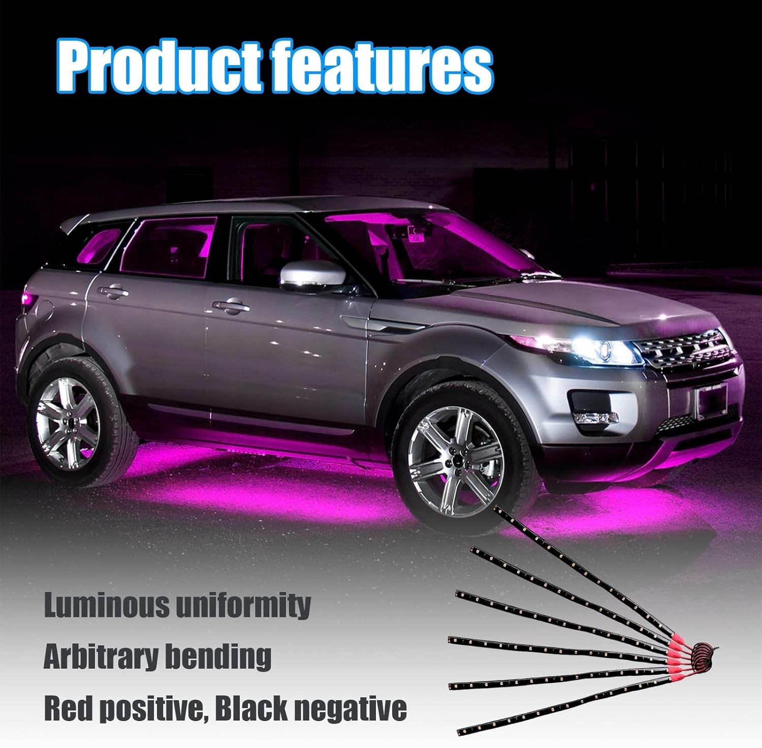 6 PCS 15 LED 12V Waterproof Car Light Strips, 1Ft Flexible Underbo Color: Pink