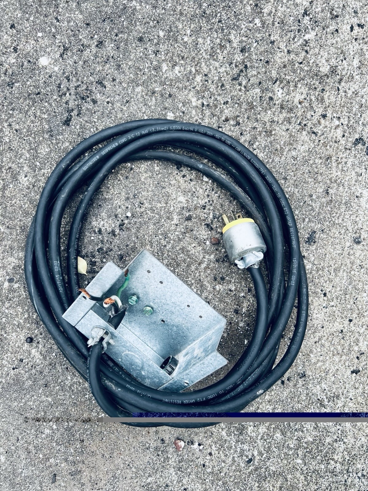 Manitowoc 110v 3Pin 15ft Cable Ready 12AWG 300V -50c To 105c Water Resistance