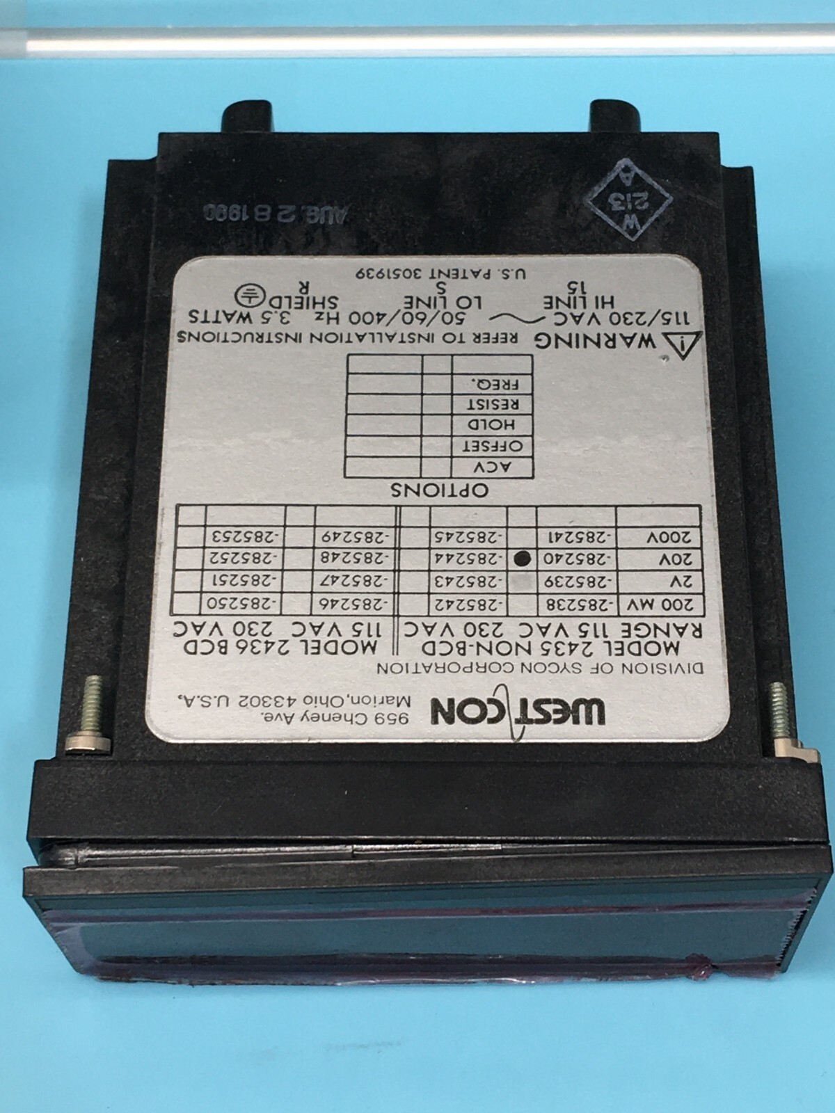 Weston Counter 2435 NON-BCD Digital Panel Meter Runs 115VAC 0-2V, 153252