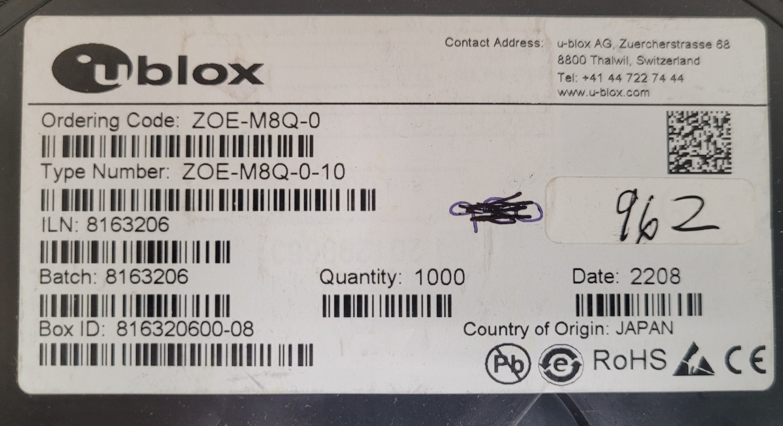 (1 PC) ZOE-M8Q-0 U-BLOX RF RECEIVER GNSS/GPS MODULE