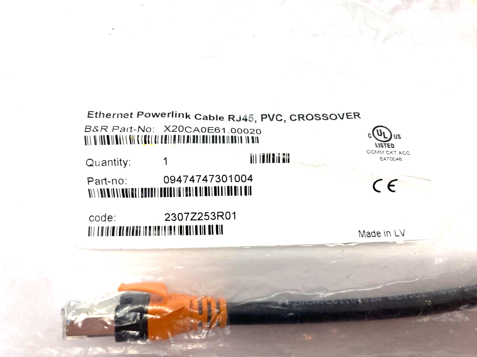 B&R X20CA0E61.00020 Ethernet Powerlink RJ45 Crossover Cable 0.2m Length