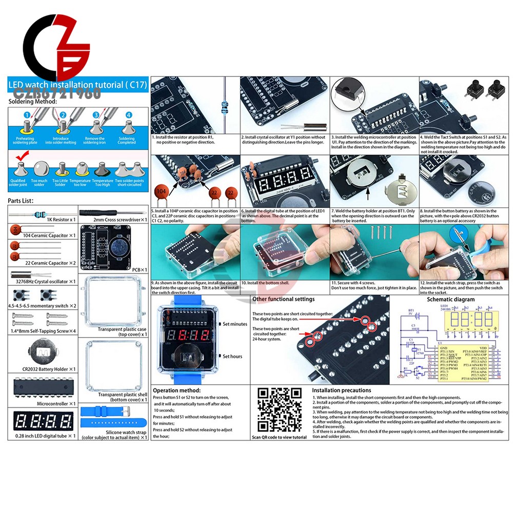 DIY Electronic Kit LED Digital Watch Kit DIY Clock Soldering Project Practice