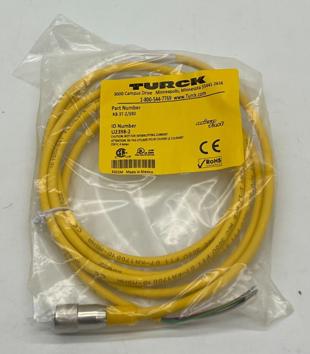NEW Turck KB 3T-2/S90 Micro Fast Cordset Industrial U2398-2