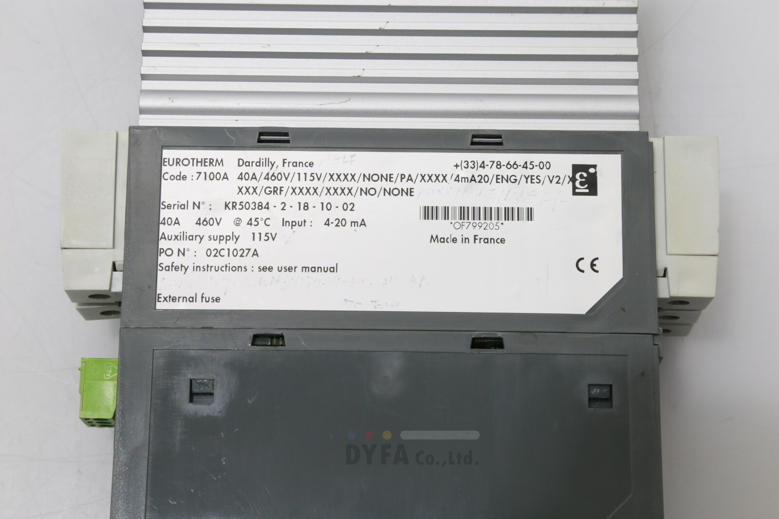 EUROTHERM used 7100A 40A/460V/115V/XXXX/NONE/PA/XXXX/4mA20/ENG/ ELEC-I-3068=9N14