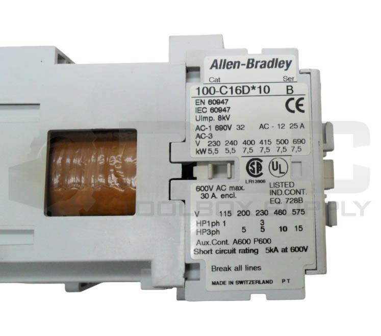 ALLEN BRADLEY 100-C16D*10 /B CONTACTOR 600VAC 30A
