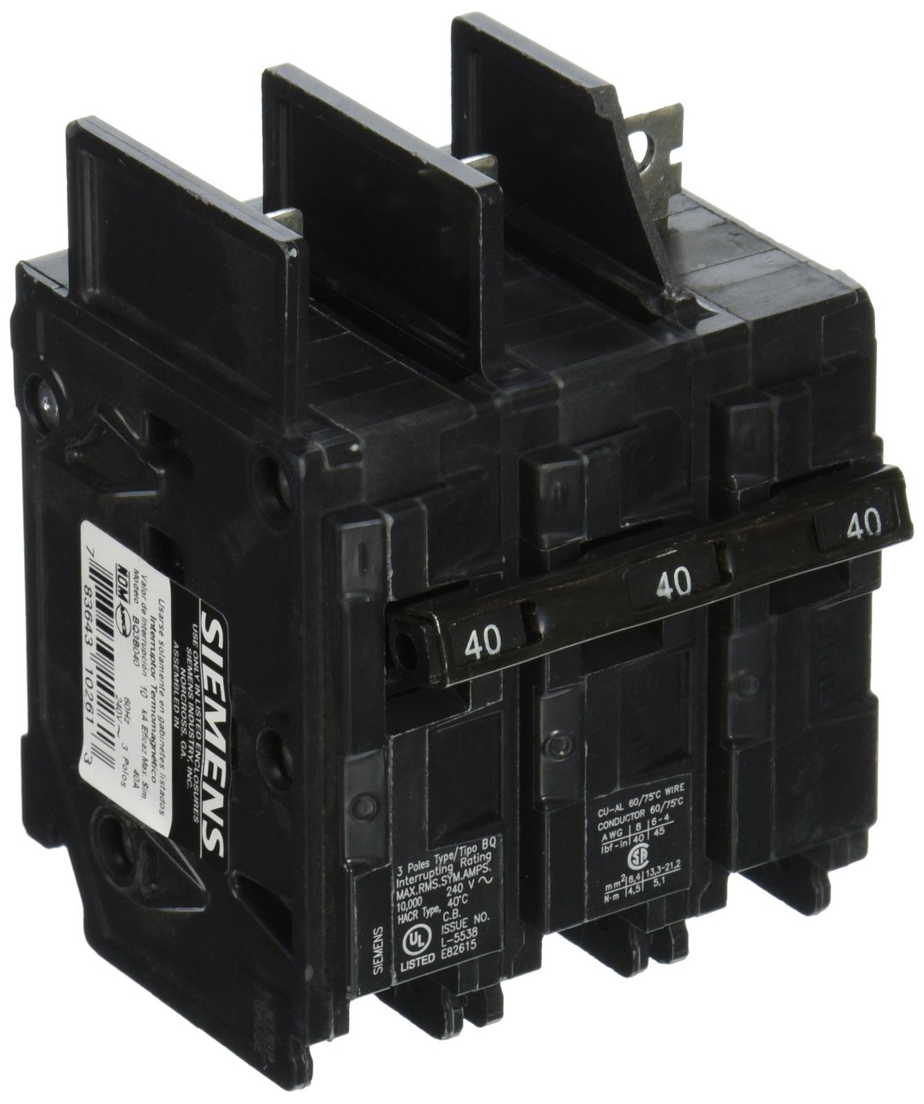 NIB – Siemens – BQ3B040 – Low Voltage Molded Case Circuit Breaker, 3-Pole, Type