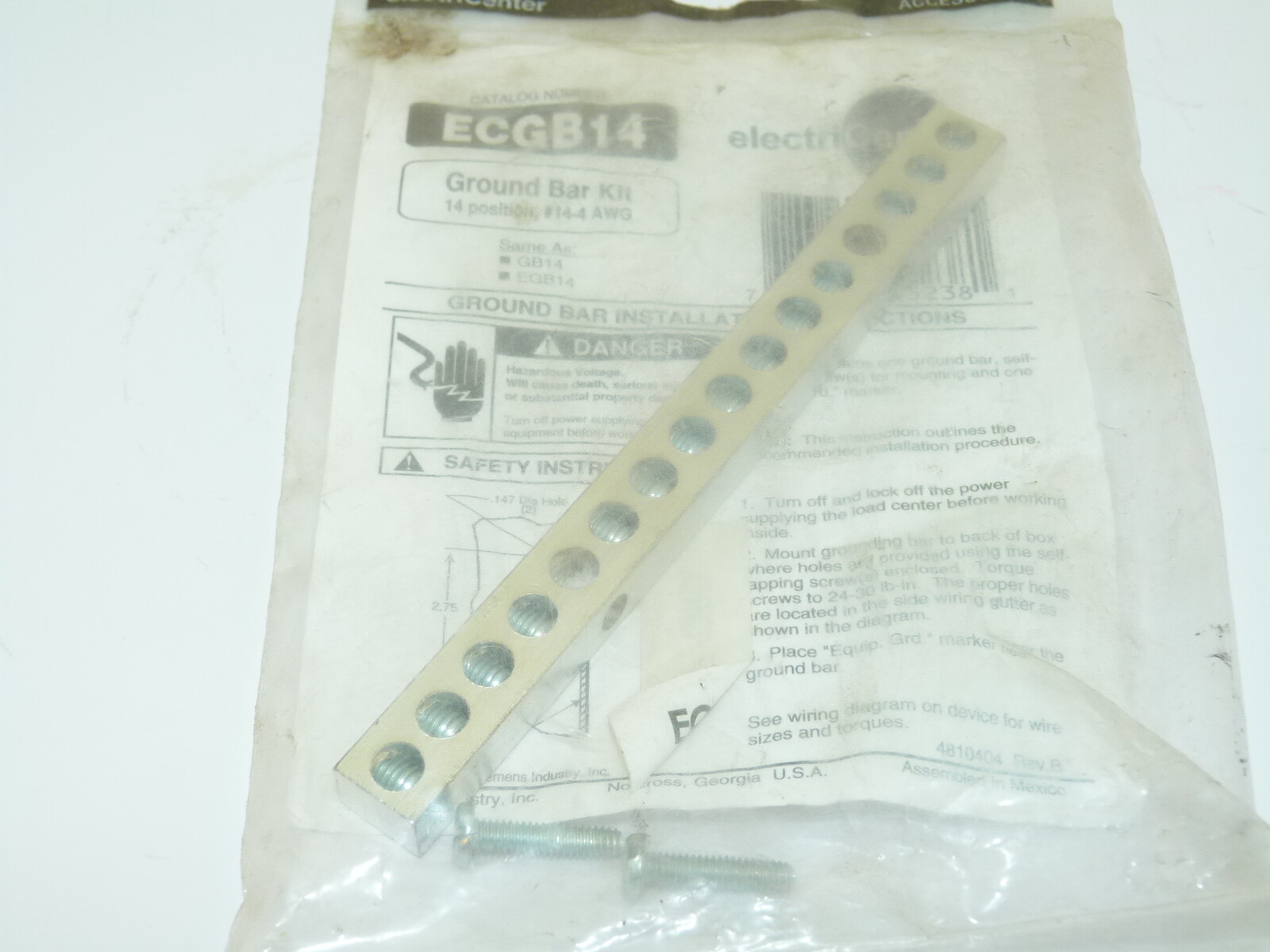 ElectriCenter ECGB14 Ground Bar Kit 14 Position #14-4 AWG NEW
