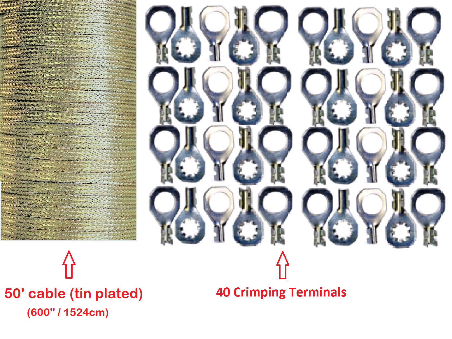50′ x 0.35″ Copper Ground Strap Cable+Do-It-Yourself Terminal Kit. Tin Plated