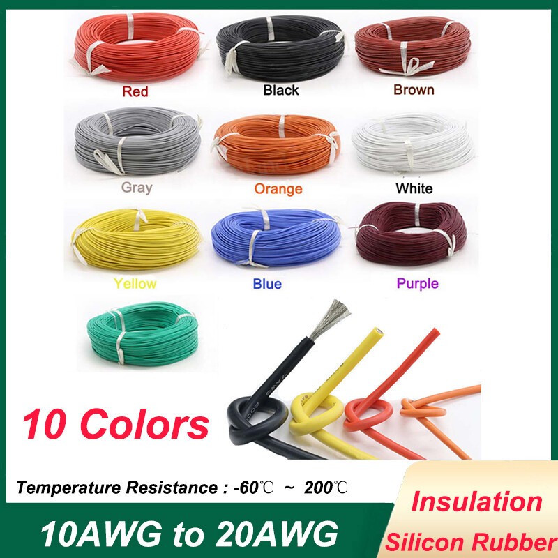 Silicone Stranded Flexible Cable Wire 10-20AWG Gauge 0.08mm Tinned Copper Wires