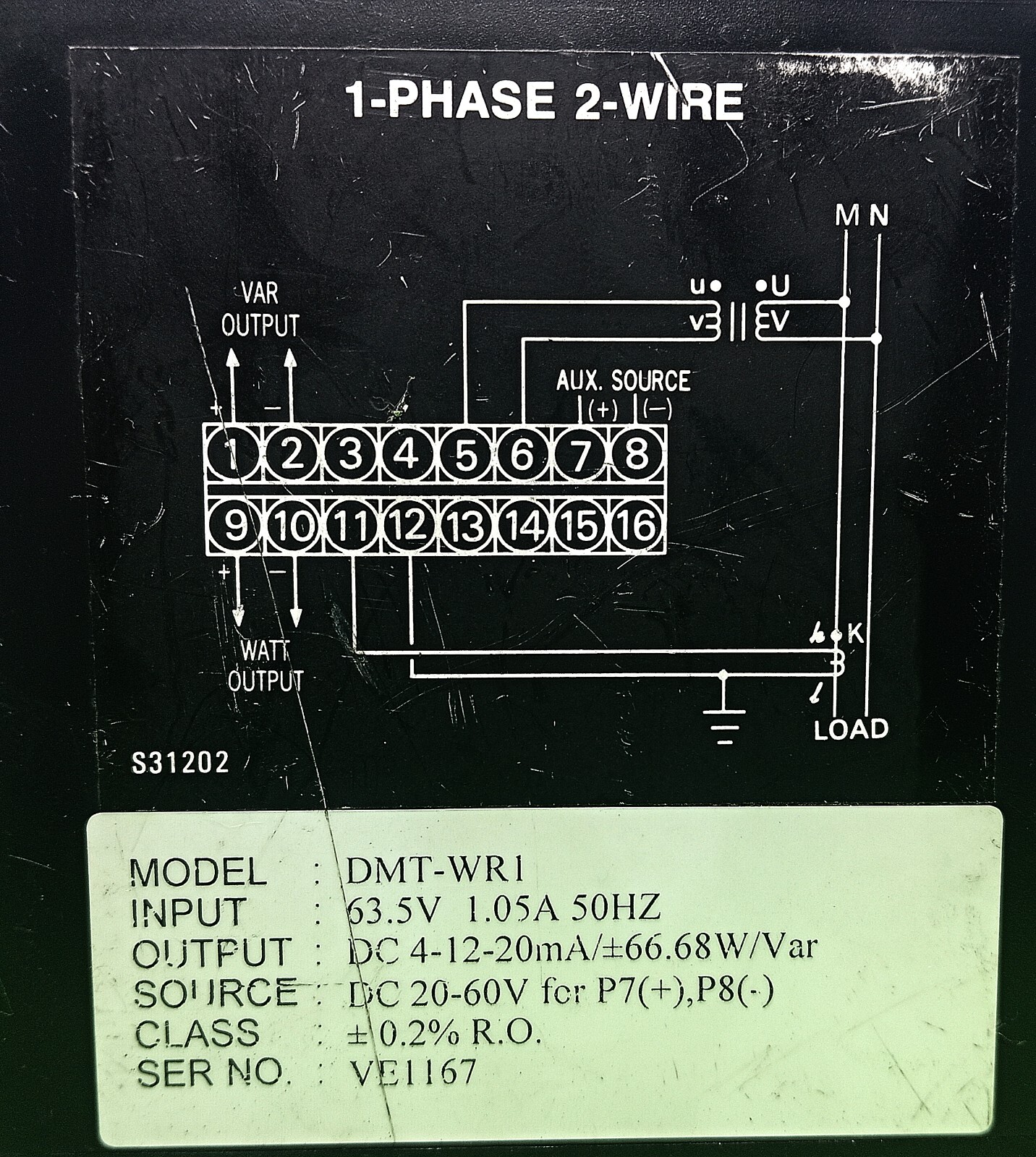 DataMax DMT-WR1 W/Var Single Phase Transducer DMT Series DMTWR1 1-Phase 2-Wire