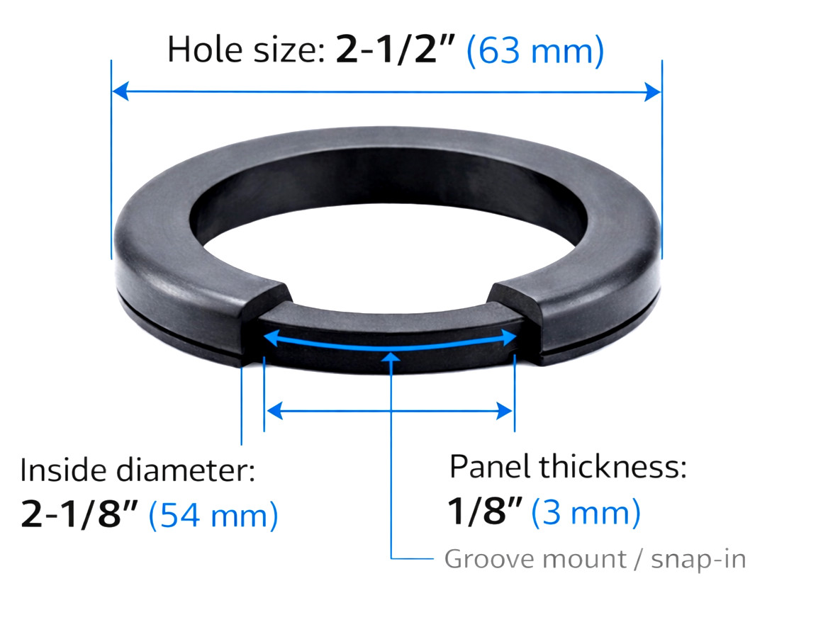 2 1/2″ x 2 1/8″ ID w 1/8″ Groove Rubber Wire Grommet Panel Bushing Oil Resistant