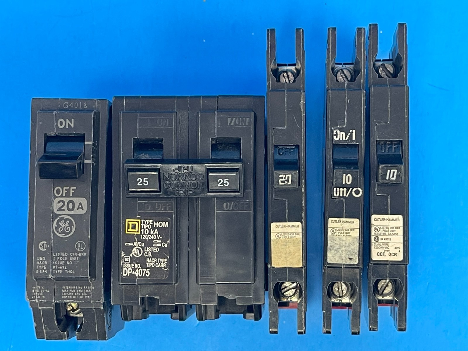 Cutler Hammer QCR1010, QCR1020, Square D HOM225,&GE Type RT-692 Circuit Breakers