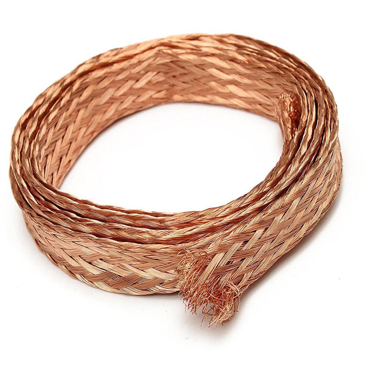 US Stock 6.5ft 15mm Flat Copper Braid Cable Bare Copper Braid Wire Ground Lead
