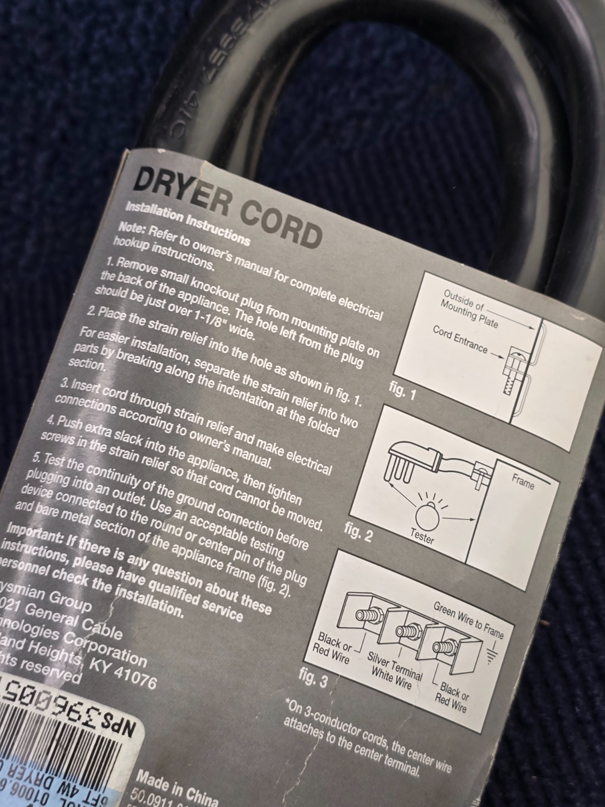 CAROL 01006.63.01: DRYER CORD 6 FEET 4 CONDUCTOR GROUNDED