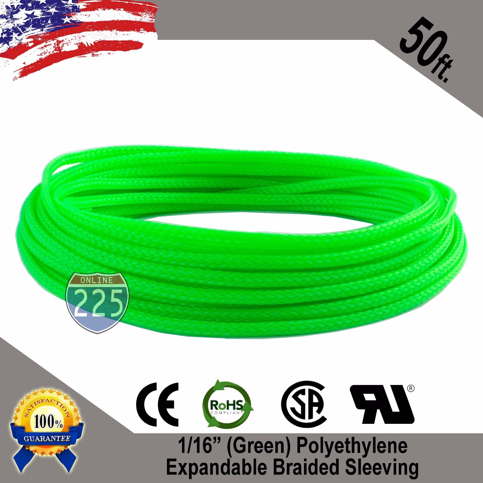 50 FT. 1/16″ Green Expandable Wire Cable Sleeving Sheathing Braided Loom Tubing