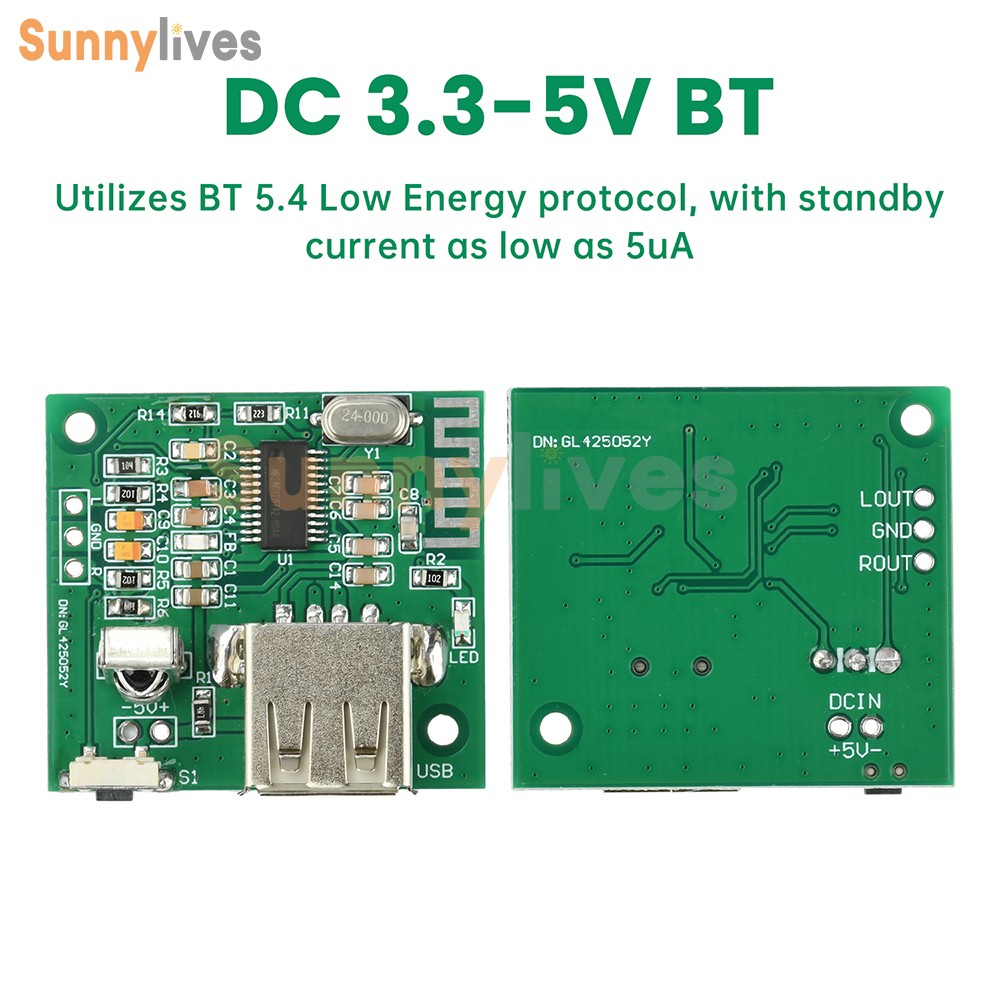 DC 3.3-5V Bluetooth Audio Receiver Module 2.0 Stereo Lossless Decoder Board USB