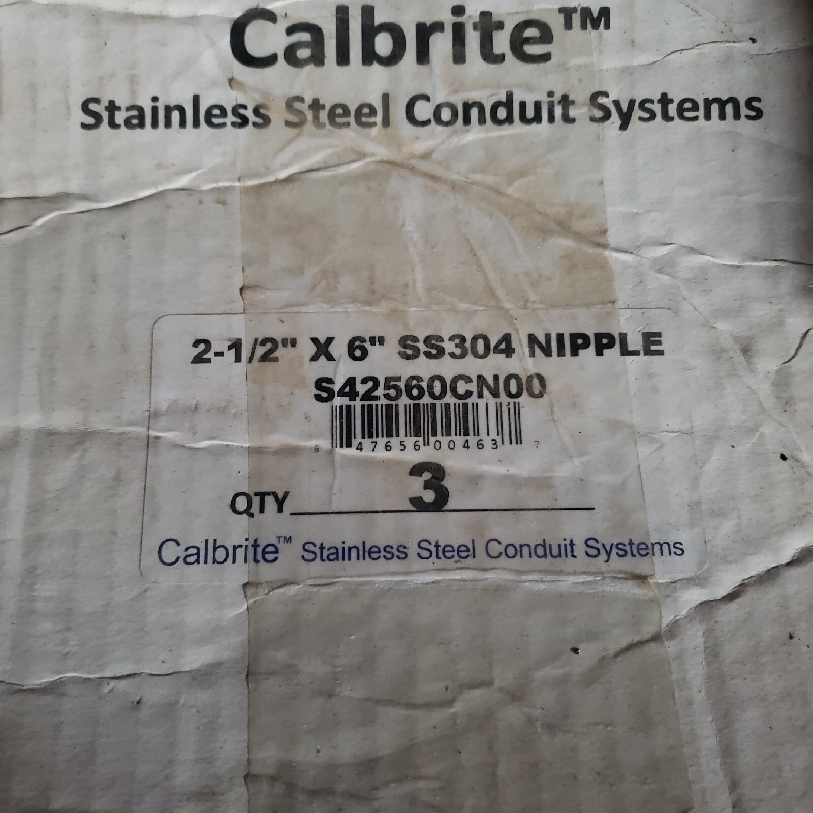 CALBRITE S42560CN00 2-1/2″ X 6″ SS304 STAINLESS NIPPLE – FREE SHIPPING