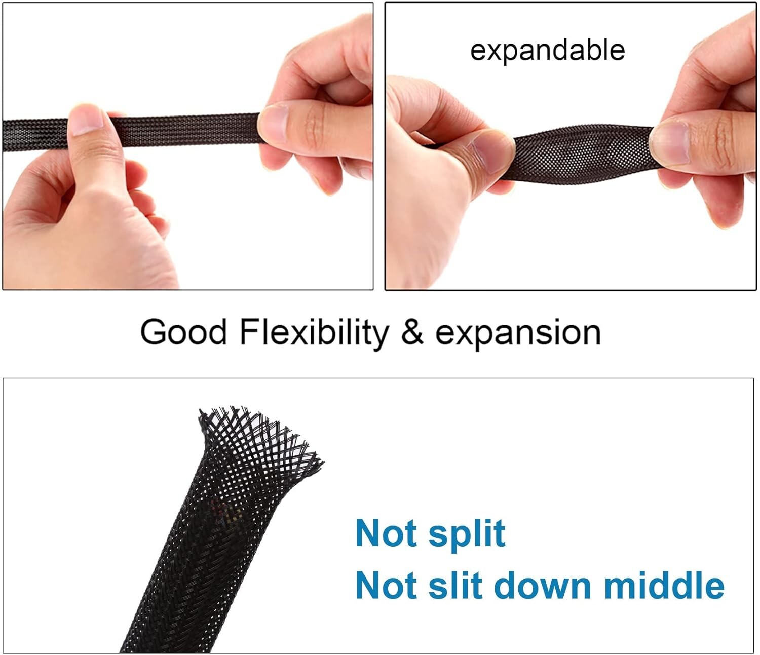 50 FT 1/8″ Black Expandable Wire Cable Sleeving Sheathing Braided Loom Tubing US
