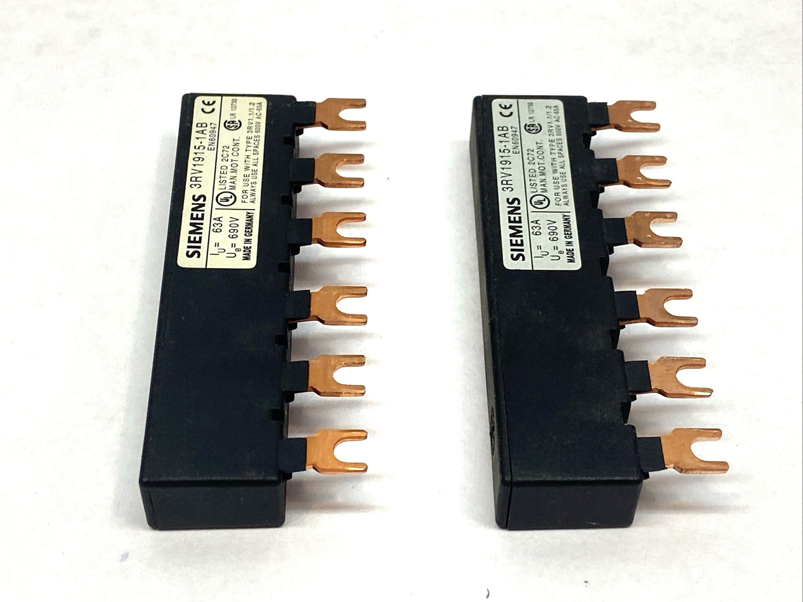 Siemens 3RV1915-1AB Busbar 3-Phase Modular Spacing 45mm for 2 Switches LOT OF 2