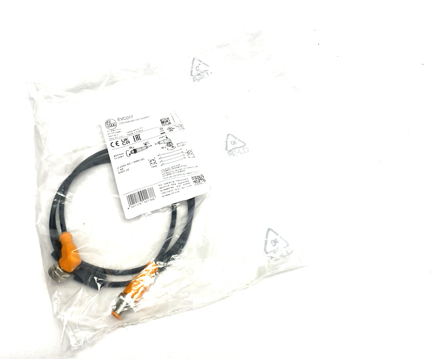 Ifm EVC017 Right Angle Connection Cable M12 1m VDOAH040MSS0001H04STGH040MSS