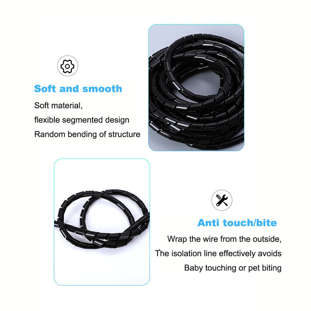 Spiral Wrap Cable Binding Tidy Leads on TV /Home Cinema/ PC/ CCTV Wires Hide