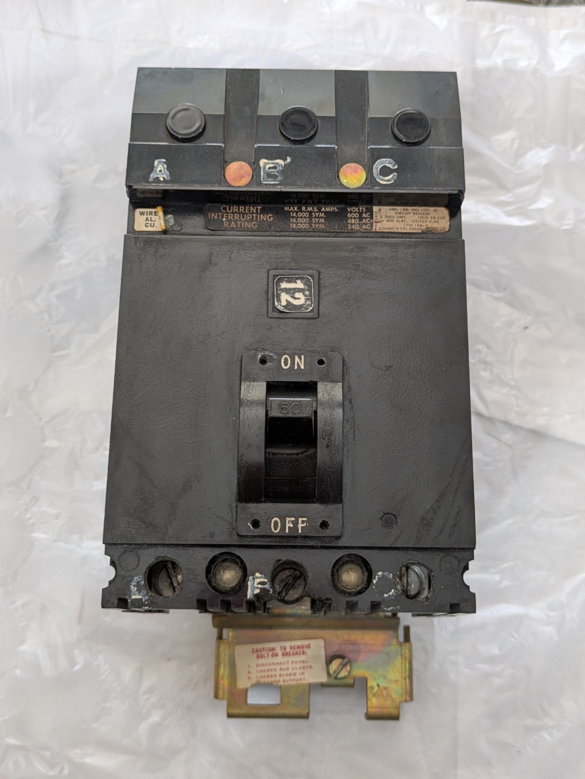Square D Circuit Breaker FAB 36050 50 Amp 600 Volt 3 Pole