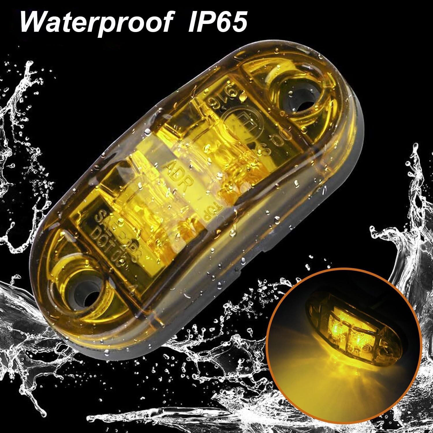 6Pcs 2.5 Inch LED Trailer Lights 2 Diode Waterproof LED Color: AmberSize: 6Pcs