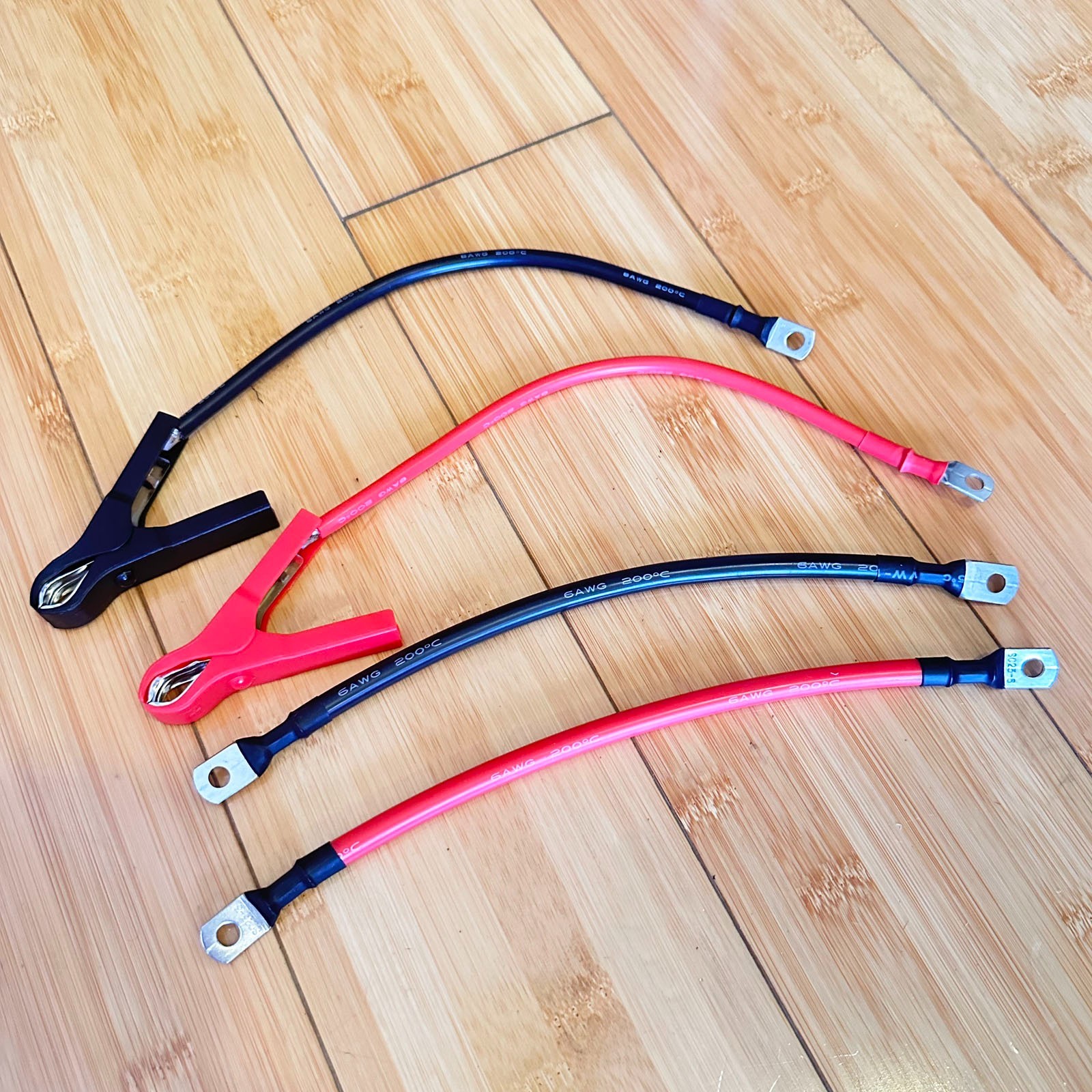6 AWG Battery Cable Set w/ Alligator Clamps & Ring Terminals Heavy Duty New