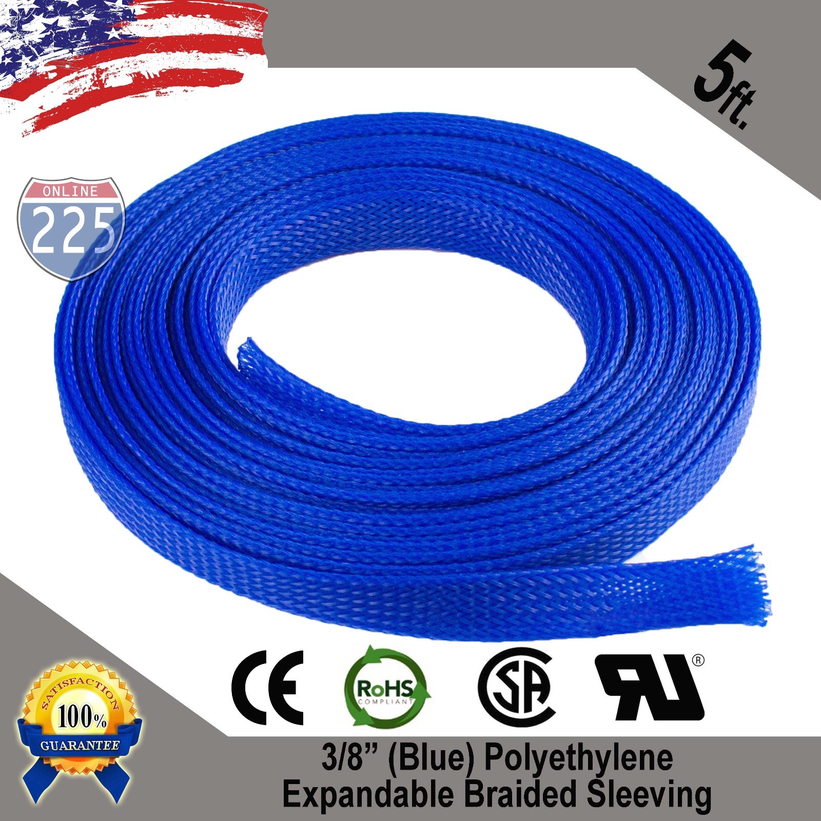 5 FT 3/8″ Blue Expandable Wire Cable Sleeving Sheathing Braided Loom Tubing US