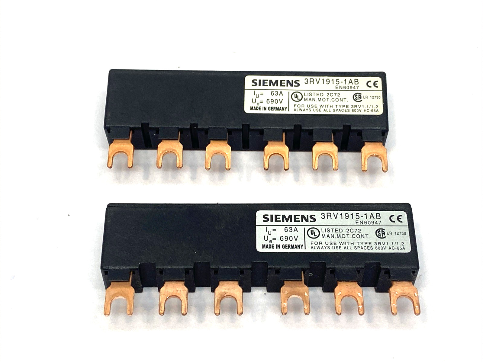 Siemens 3RV1915-1AB Busbar 3-Phase Modular Spacing 45mm for 2 Switches LOT OF 2