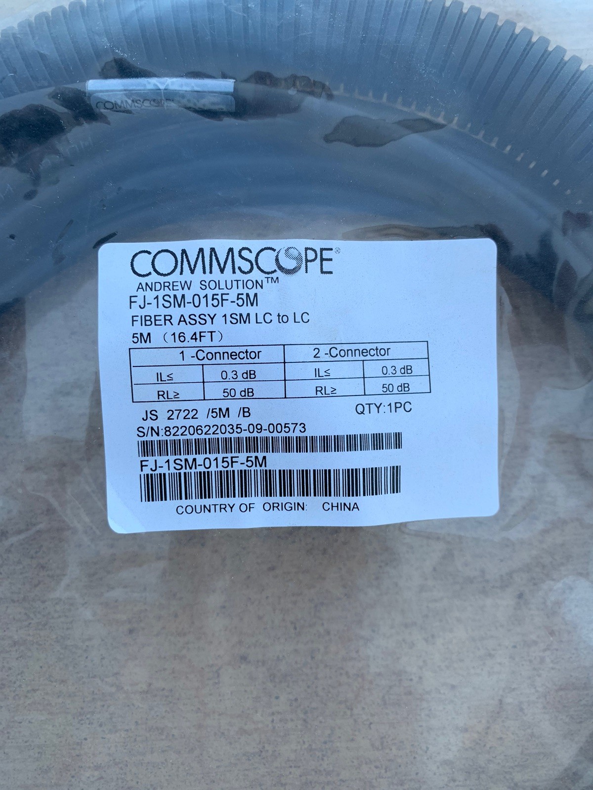 Commscope FJ-1SM-015F-5M Fiber Assy 1SM LC to LC – 5 Meters