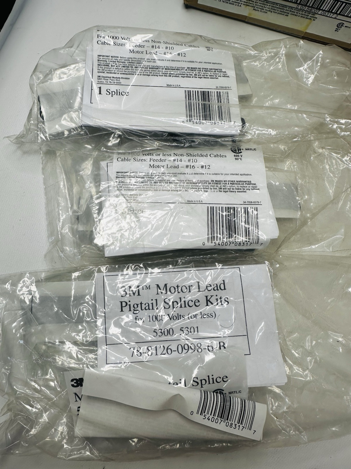 3M Motor Lead Pigtail Splice 80-0080-0640-7, 7000005804, 5300 3 Spices/Kit