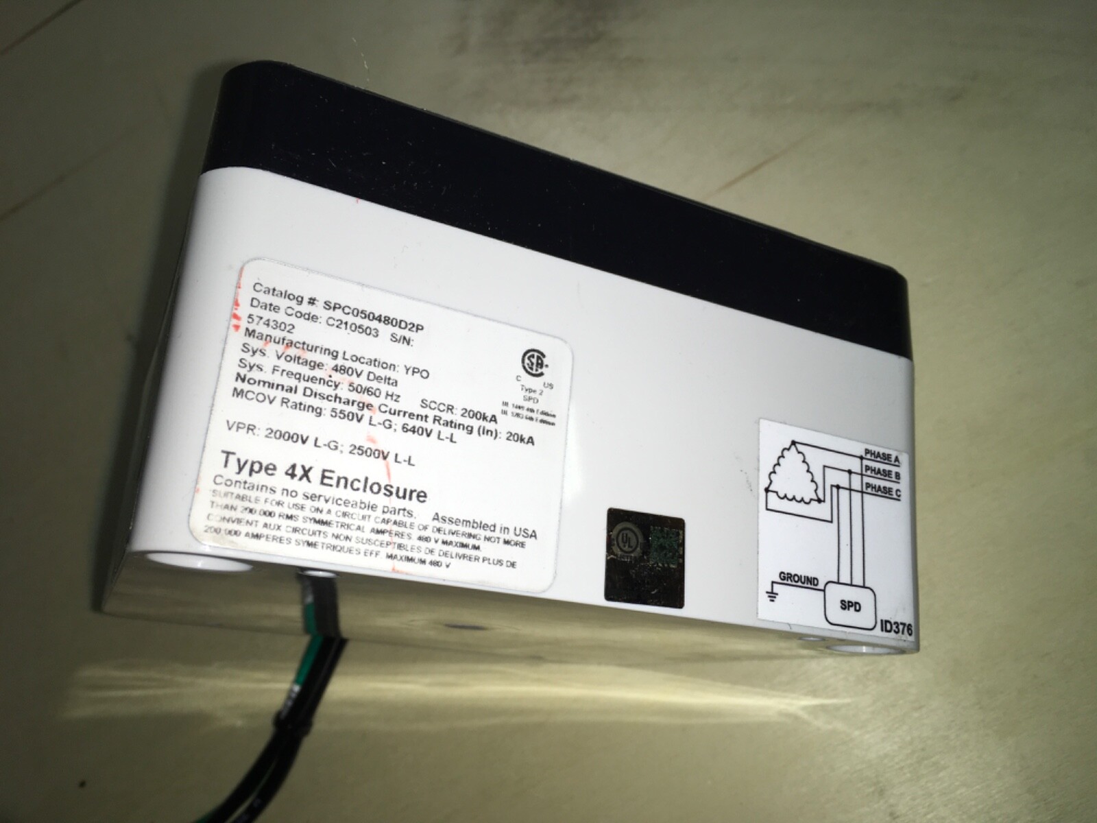 EATON Surge Protective Device, SPC050480D2P, SPC Series, NNB, JR-52