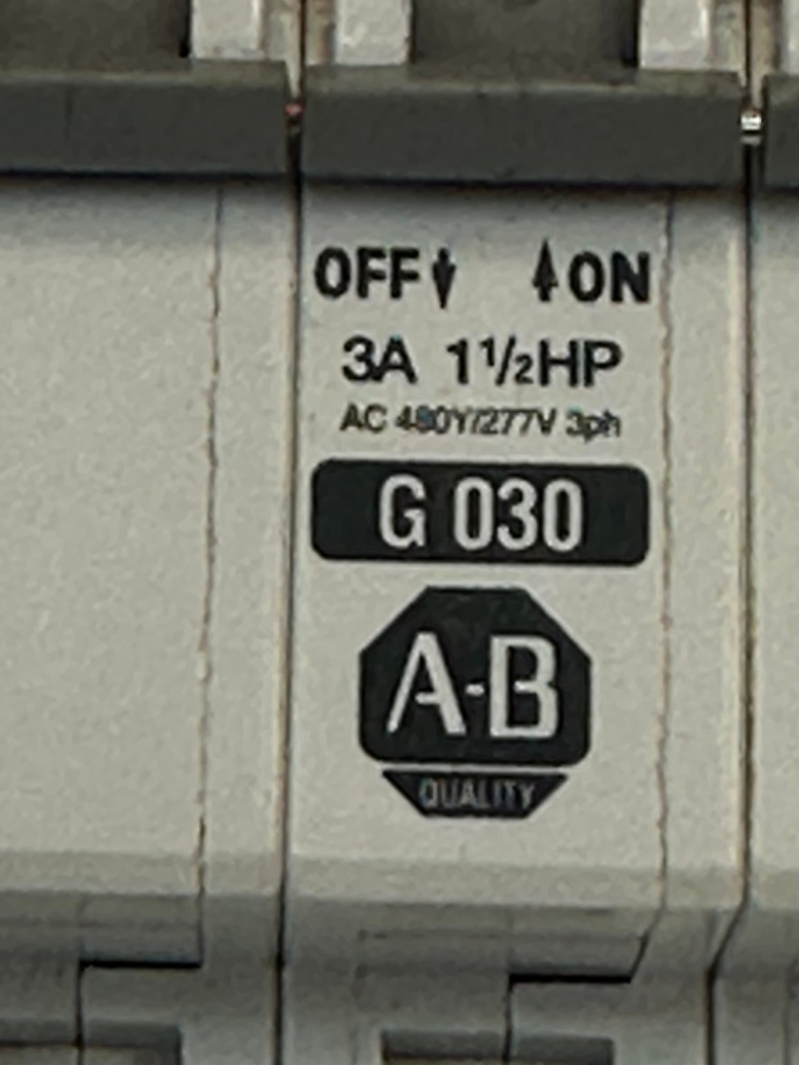 Allen-Bradley 1492-CB3 Manual Motor Controller 3A 480Y/277V 3ph TESTED